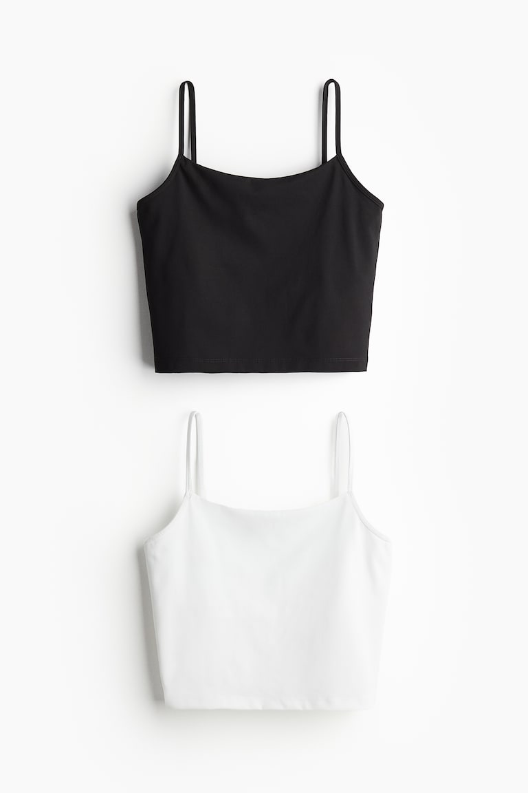 H&M Pack de 2 tops de deporte con sujetador - Marrón/Beige claro - MUJER