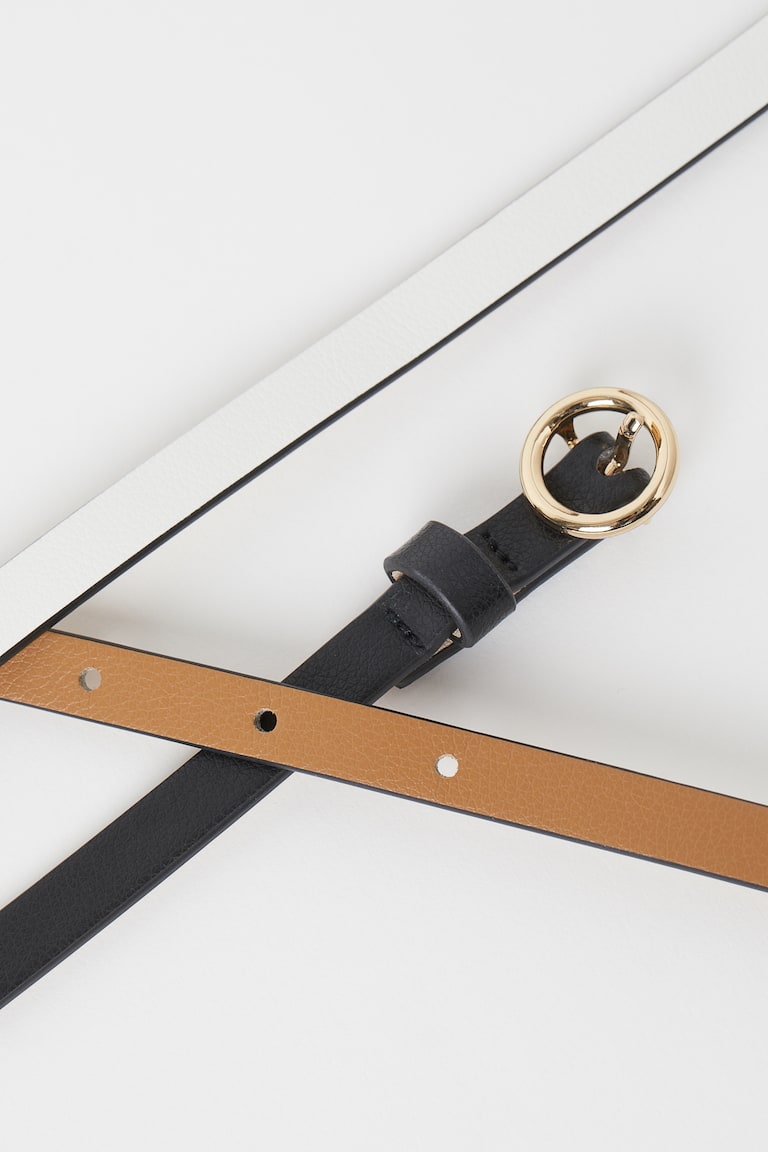 H&M Pack De 3 Cinturones Finos - Crema/Topo/Negro - MUJER