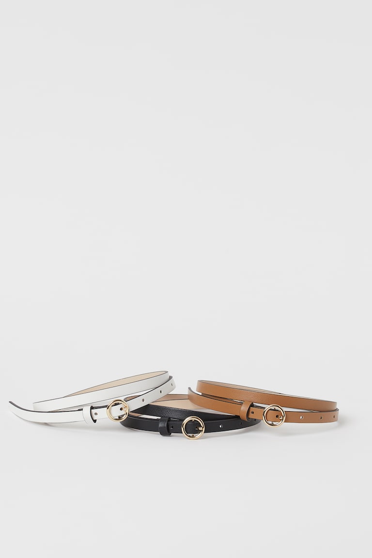 H&M Pack de 3 cinturones finos - Negro/Marrón/Crema - MUJER