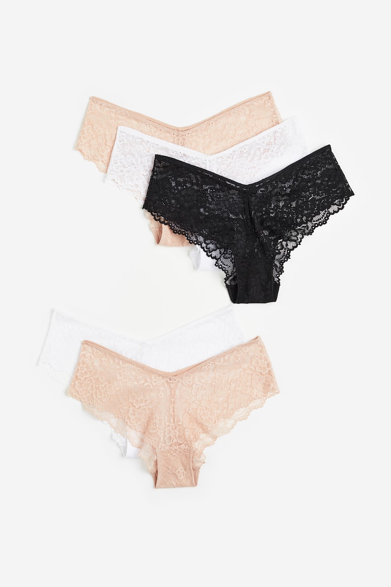 H&M Pack de 5 bragas hipster de encaje - Azul paloma/Azul claro/Blanco - MUJER