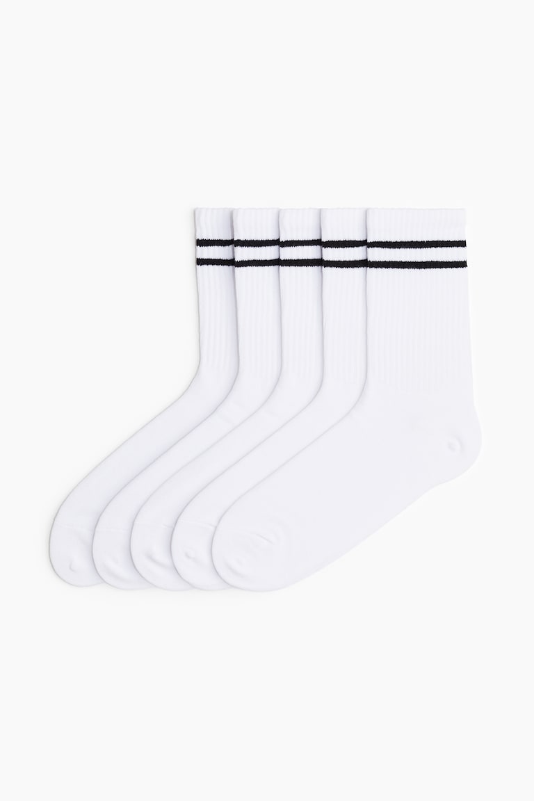 H&M Pack de 5 calcetines de deporte con DryMove™ - Blanco/Rayas - HOMBRE
