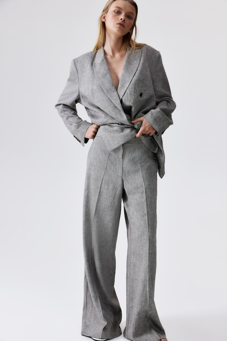 H&M Pantalón Amplio En Mezcla De Lino - Beige Claro - MUJER