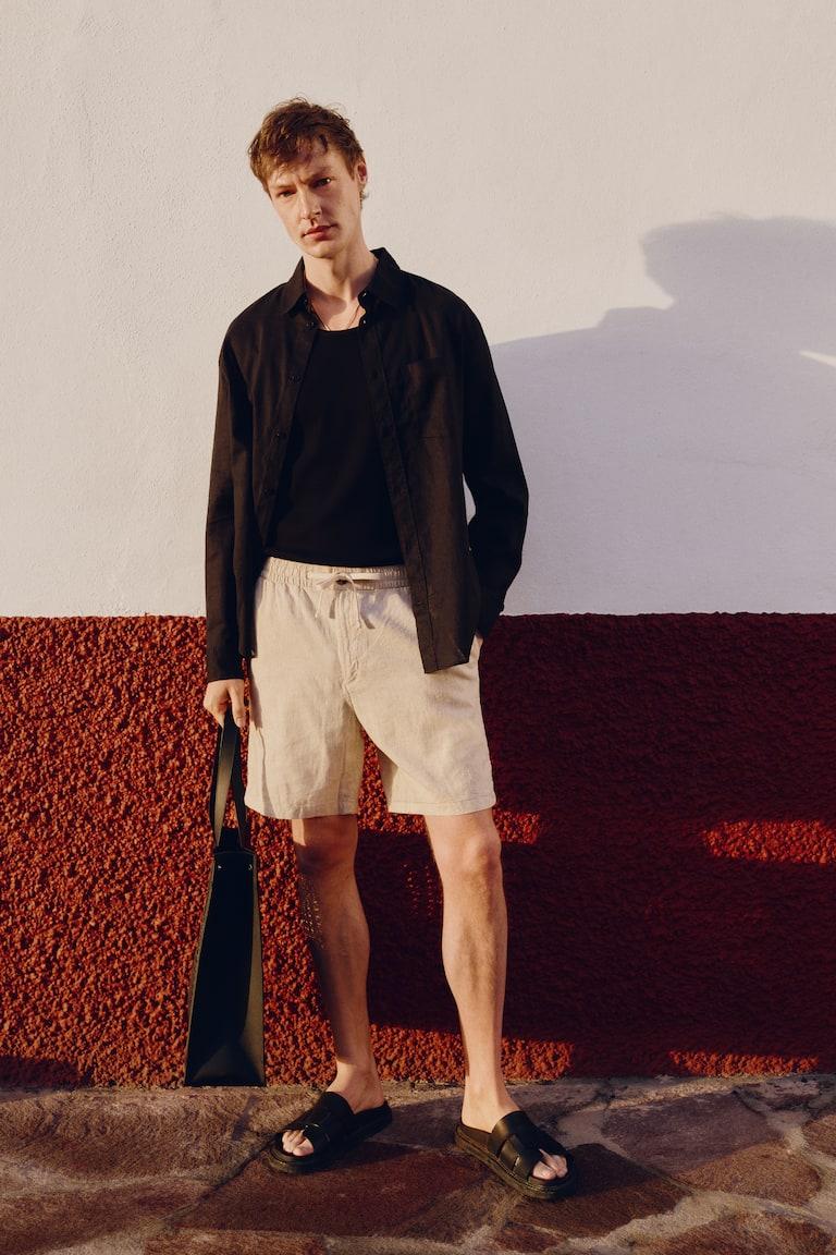 H&M Pantalón corto en mezcla de lino Regular Fit - Crema - HOMBRE