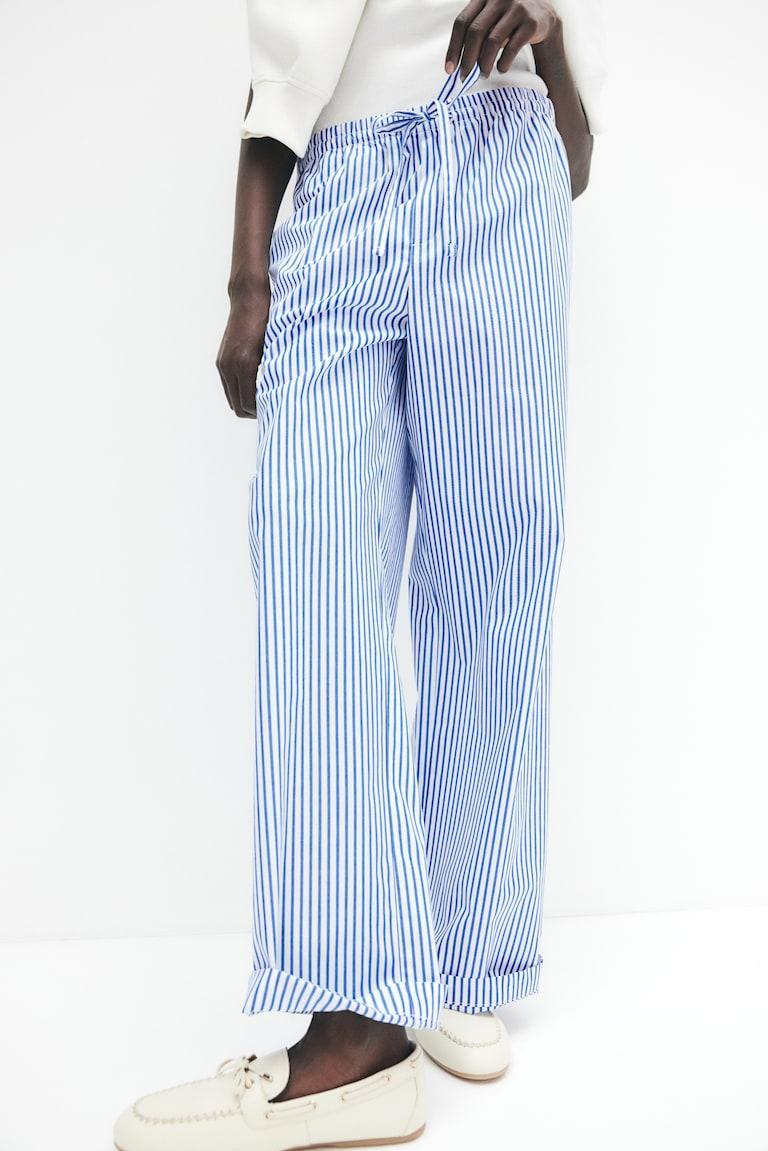 H&M Pantalón De Algodón Con Cordón De Ajuste - Blanco/Rayas Azules - MUJER