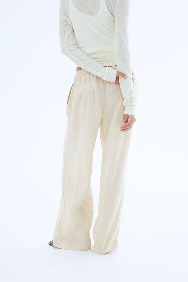 H&M Pantalón De Lino Con Cordón De Ajuste - Beige Claro - MUJER