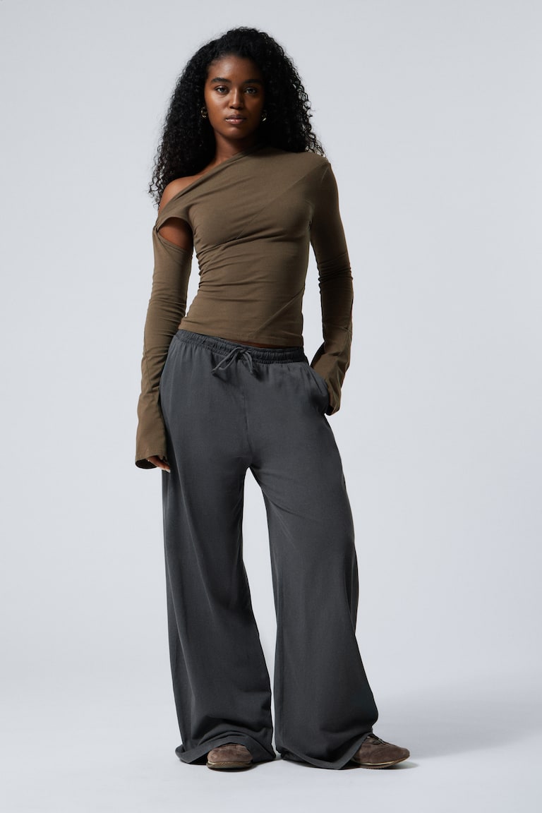 H&M Pantalón de punto de pernera ancha y corte holgado - Gris oscuro lavado - MUJER