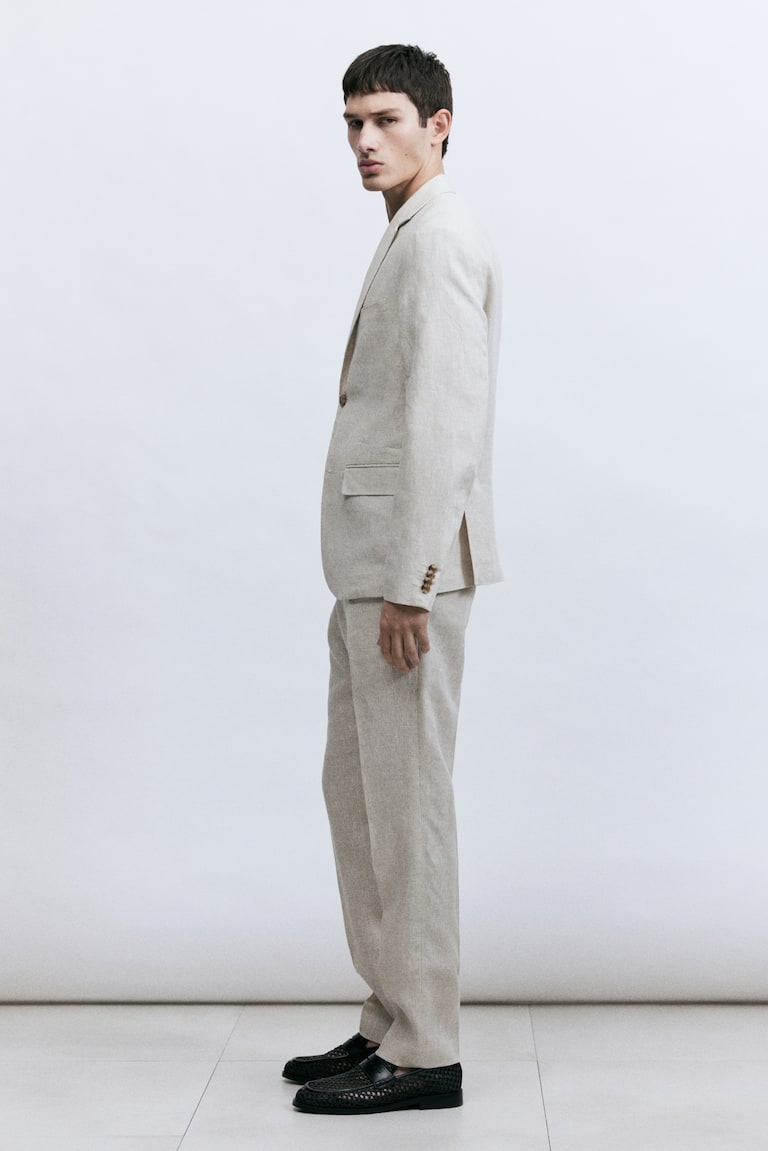 H&M Pantalón De Traje En Lino Slim Fit - Azul Marino - HOMBRE