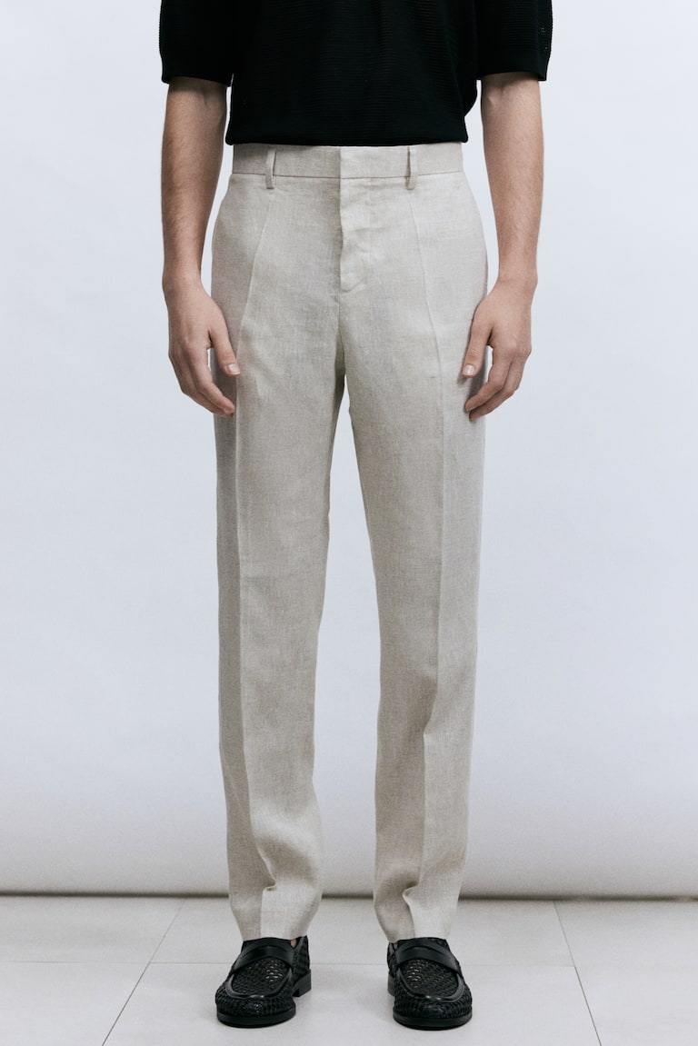 H&M Pantalón De Traje En Lino Slim Fit - Beige Claro - HOMBRE