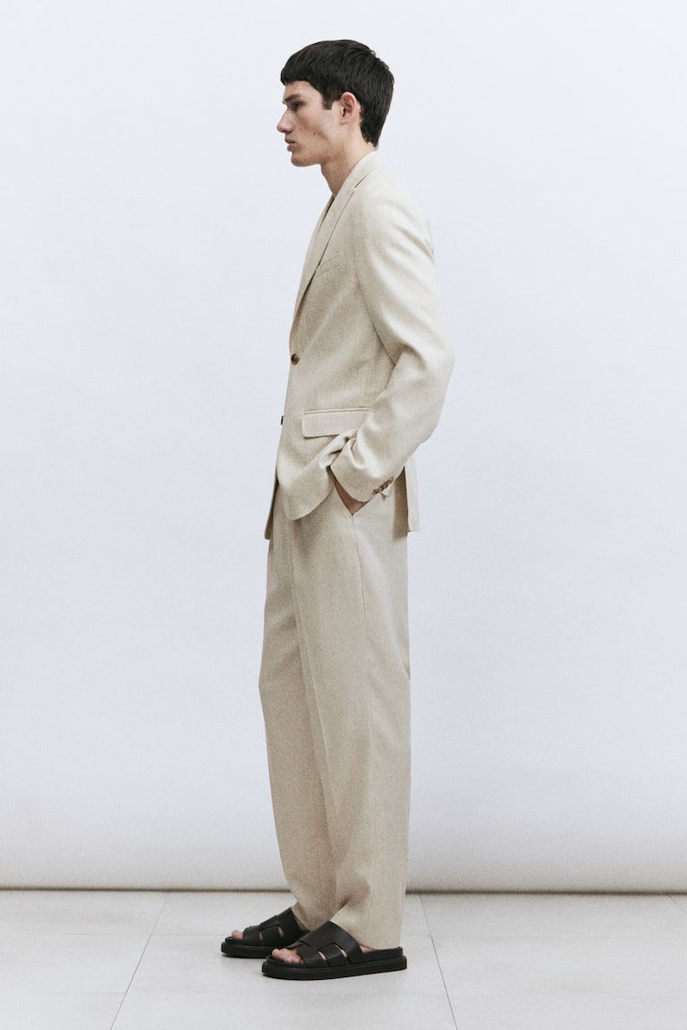 H&M Pantalón De Traje En Mezcla De Lino Regular Fit - Beige Claro - HOMBRE
