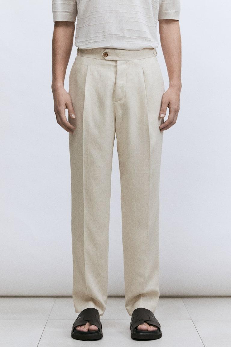 H&M Pantalón De Traje En Mezcla De Lino Regular Fit - Negro - HOMBRE