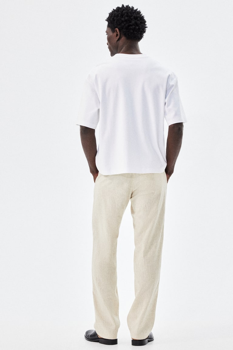 H&M Pantalón En Mezcla De Lino Regular Fit - Beige Oscuro - HOMBRE
