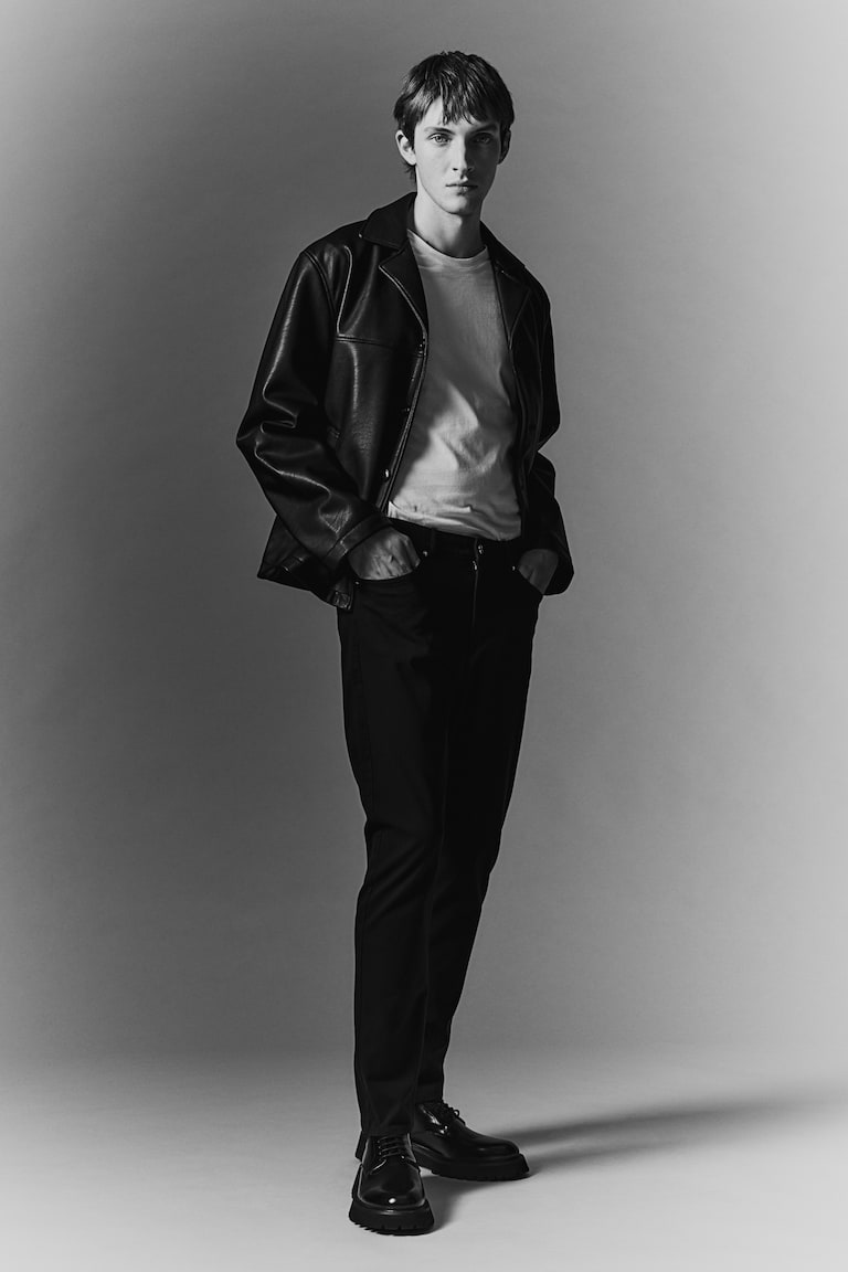 H&M Pantalón En Sarga De Algodón Slim Fit - Negro - HOMBRE