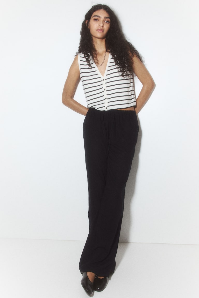 H&M Pantalón Recto Con Cordón De Ajuste - Crema/Rayas - MUJER