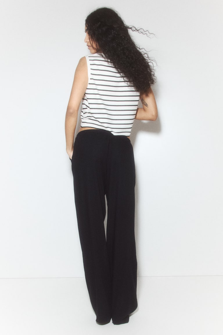 H&M Pantalón Recto Con Cordón De Ajuste - Negro - MUJER