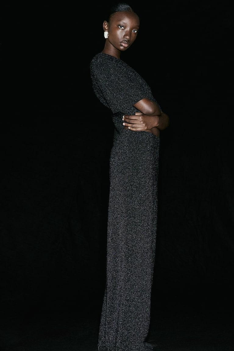 H&M Pantalón recto de punto - Gris oscuro/Brillante - MUJER