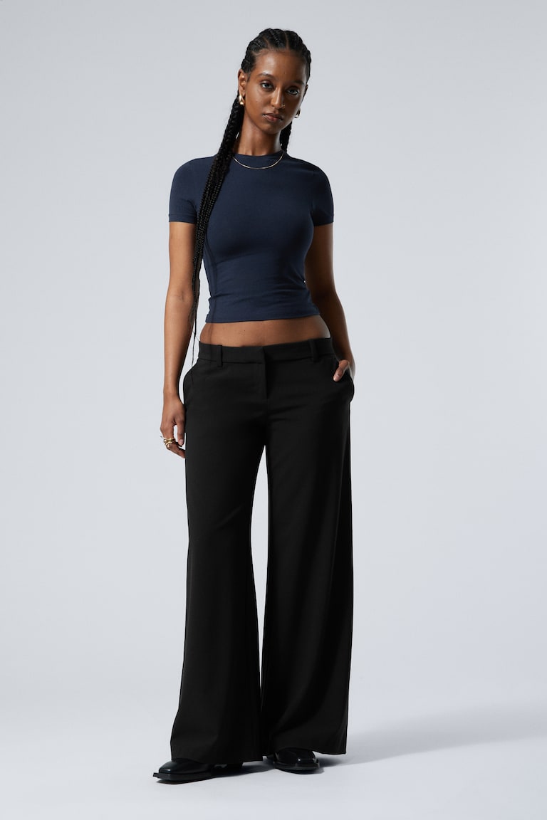 H&M Pantalón sastre acampanado de tiro bajo - Topo oscuro a cuadros - MUJER