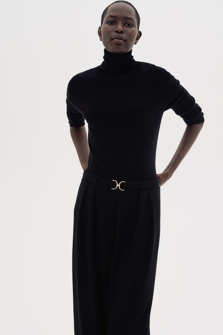 H&M Pantalón Sastre Con Hebilla Decorativa - Negro - MUJER