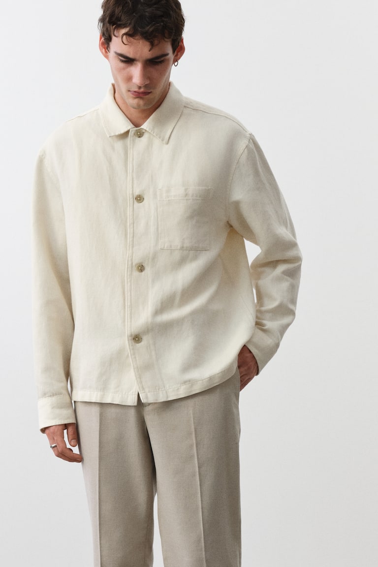 H&M Pantalón Sastre En Mezcla De Lino Regular Fit - Beige Claro - HOMBRE