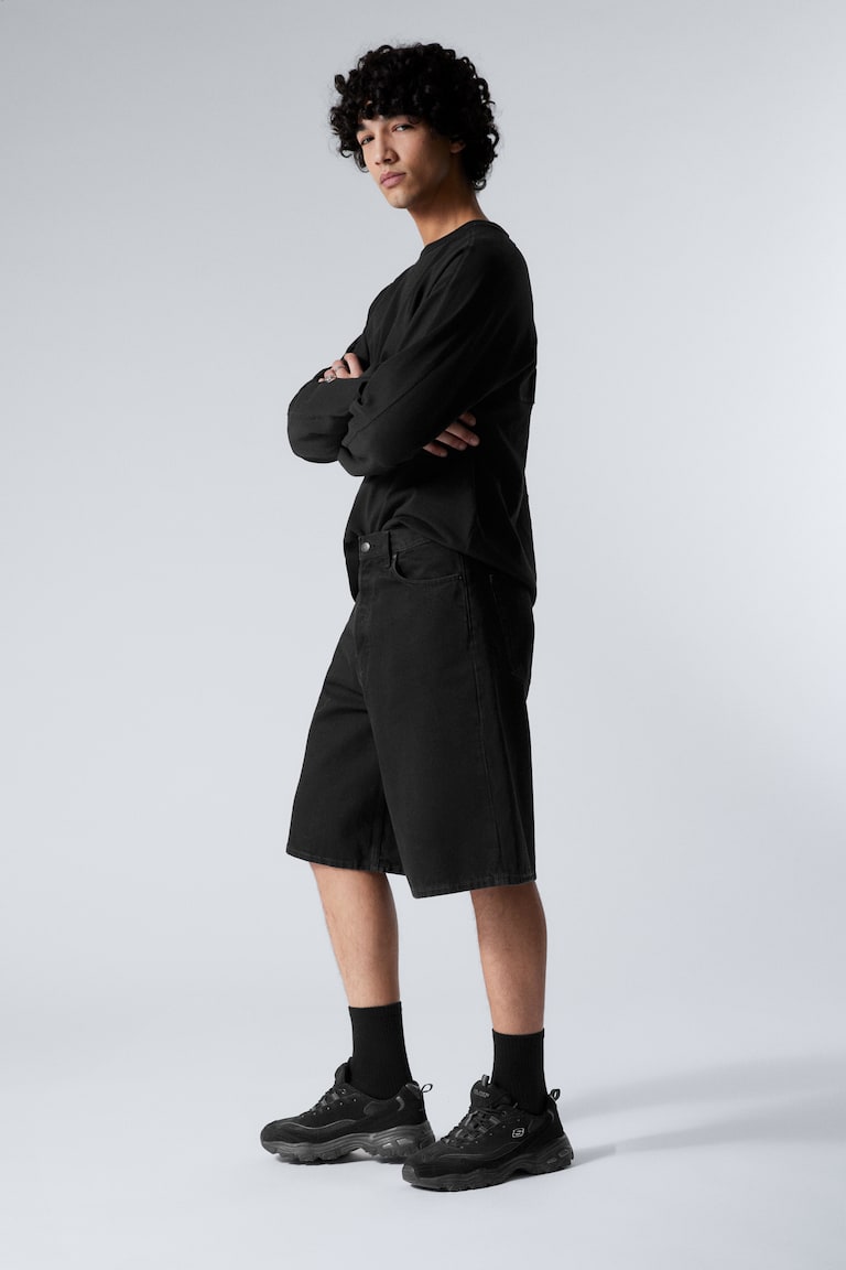 H&M Pantalones Cortos Holgados De Denim Astro - Negro Lavado - Negro - HOMBRE