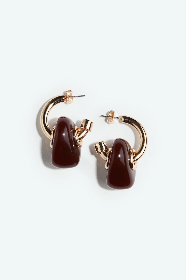 H&M Pendientes De Aro Con Colgante - Dorado/Marrón Oscuro - MUJER