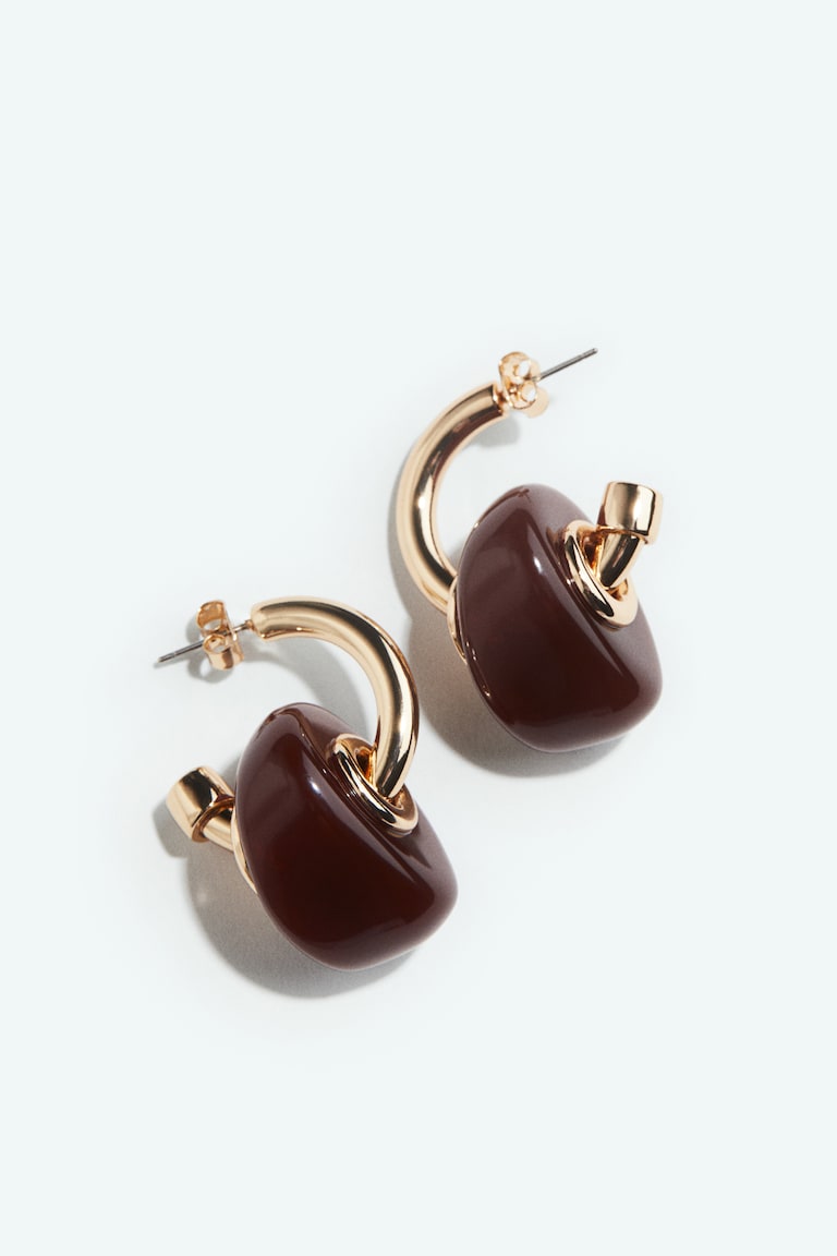 H&M Pendientes De Aro Con Colgante - Dorado/Marrón Oscuro - MUJER