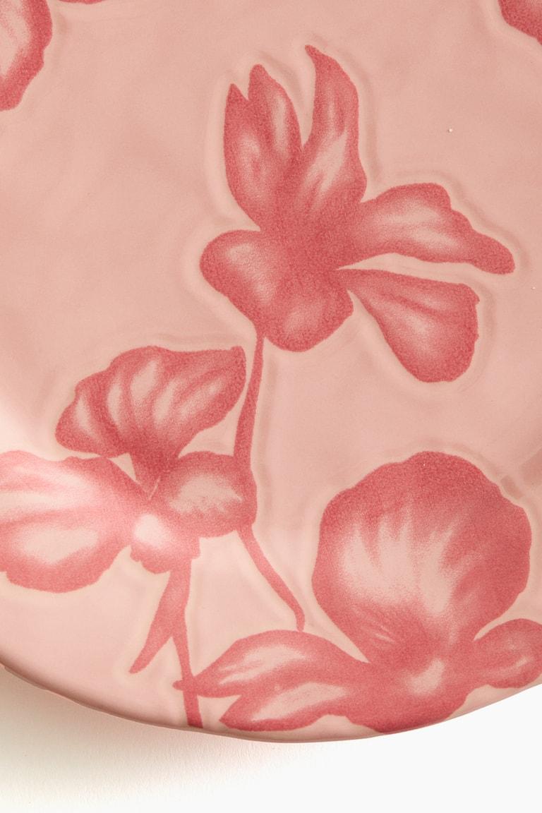 H&M Plato Mediano De Gres Con Diseño - Rosa Empolvado/Floral - HOME