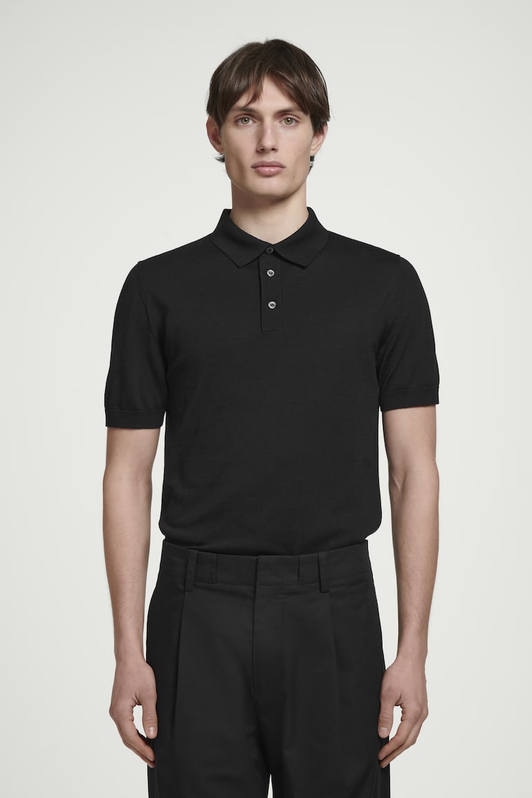 H&M POLO DE SEDA AJUSTADO DE PUNTO - AZUL MARINO - HOMBRE