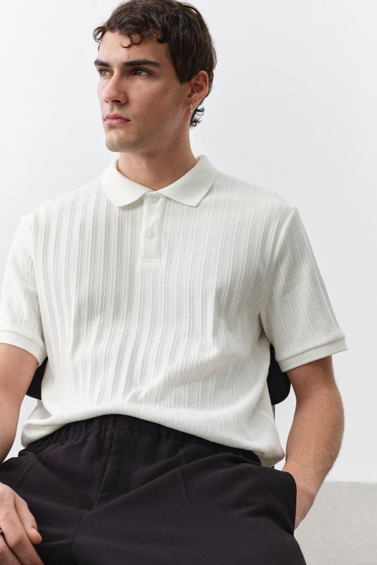 H&M Polo En Punto Con Textura Slim Fit - Crema - HOMBRE
