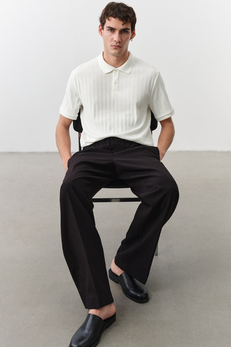 H&M Polo En Punto Con Textura Slim Fit - Gris Oscuro - HOMBRE