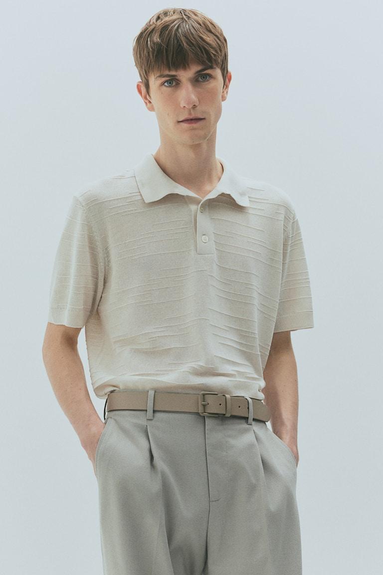 H&M Polo en punto fino Regular Fit - Beige claro - HOMBRE