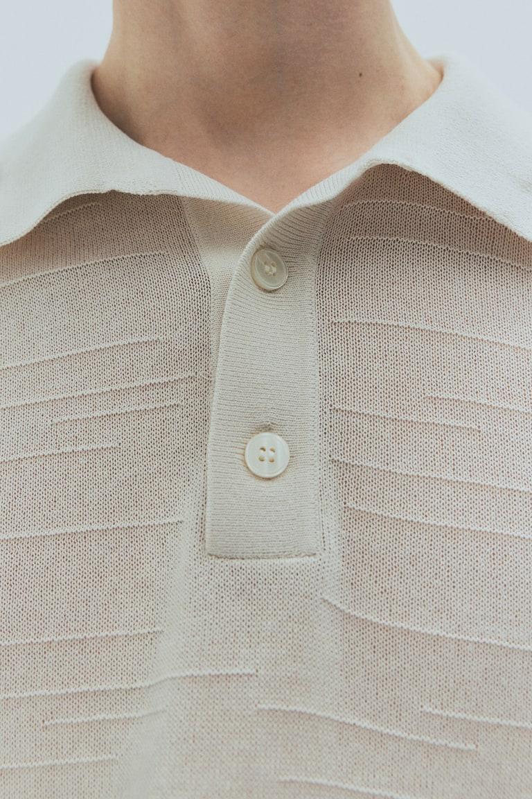 H&M Polo En Punto Fino Regular Fit - Gris Jaspeado - HOMBRE