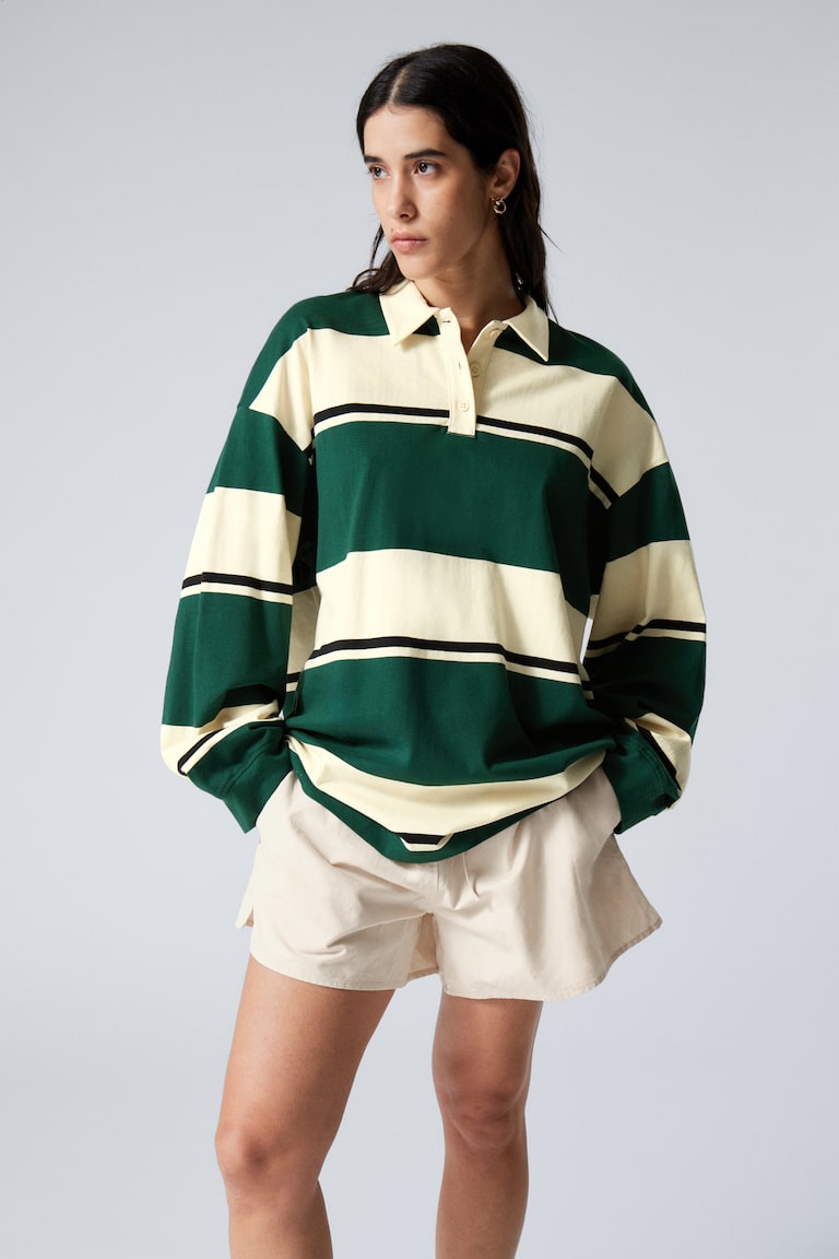 H&M Polo Oversize De Rayas - Rayas Amarillas Y Verdes - MUJER