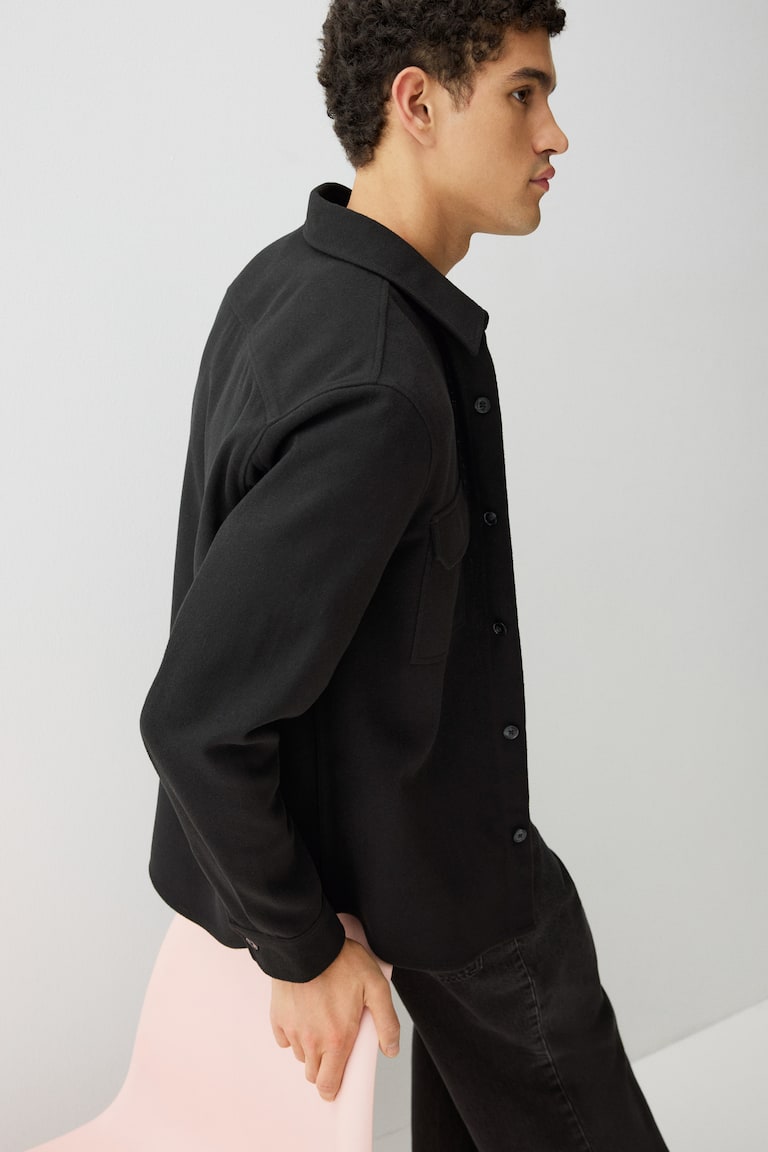 H&M Sobrecamisa De Fieltro Regular Fit - Gris Oscuro - HOMBRE