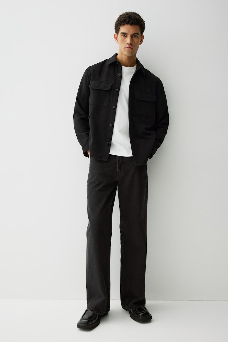 H&M Sobrecamisa De Fieltro Regular Fit - Gris/Raya Diplomática - HOMBRE