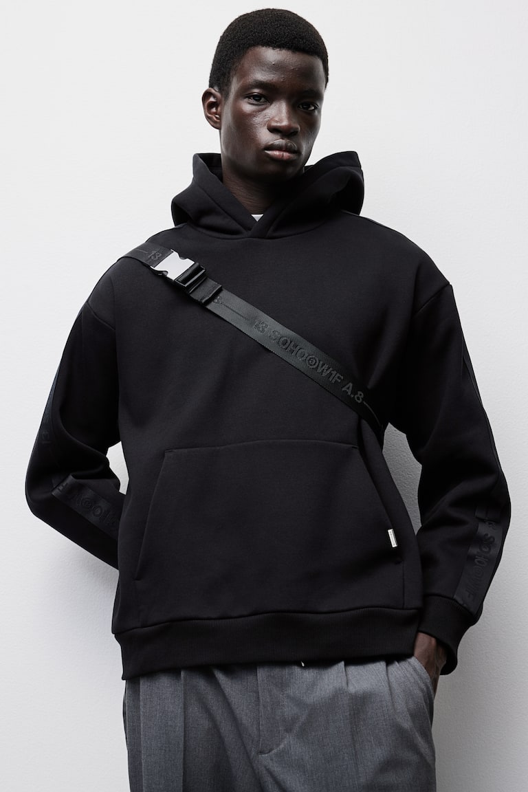 H&M Sudadera Con Capucha Y Franjas Laterales Loose Fit - Beige - HOMBRE