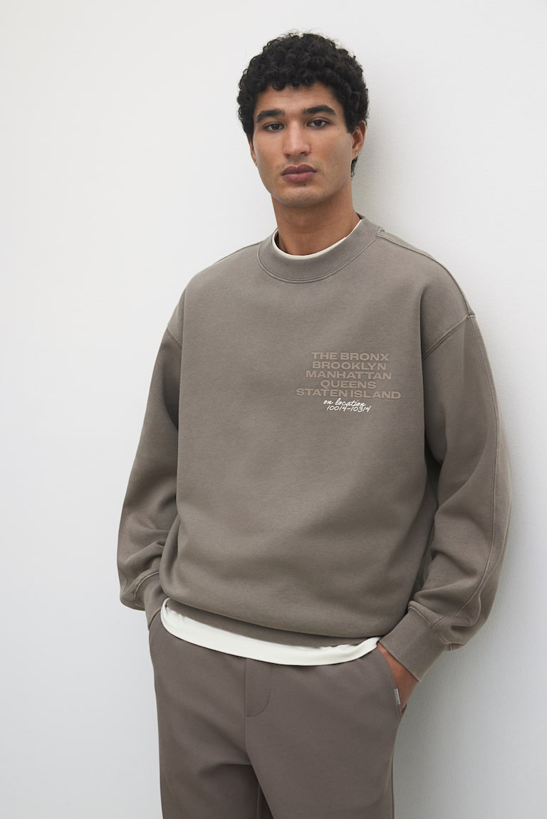 H&M Sudadera Con Estampado Loose Fit - Gris Oscuro/The Five Boroughs - HOMBRE