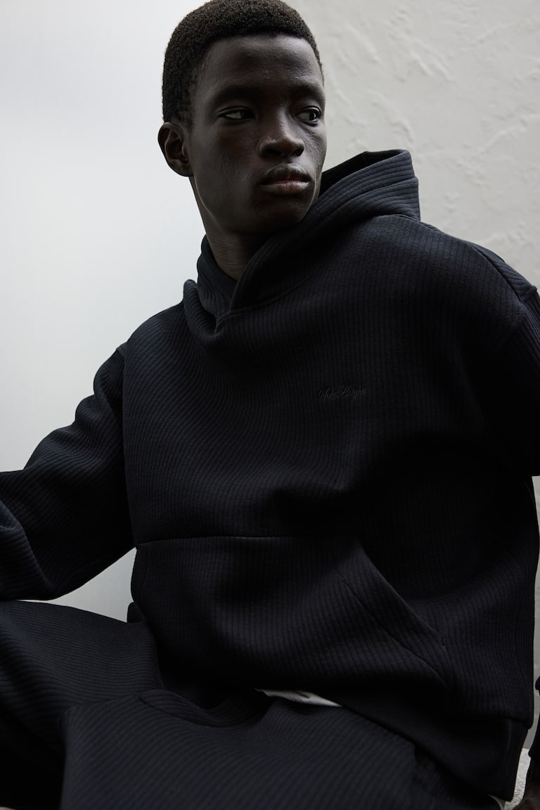 H&M Sudadera De Canalé Con Capucha Loose Fit - Gris Oscuro/Soho Heights - HOMBRE