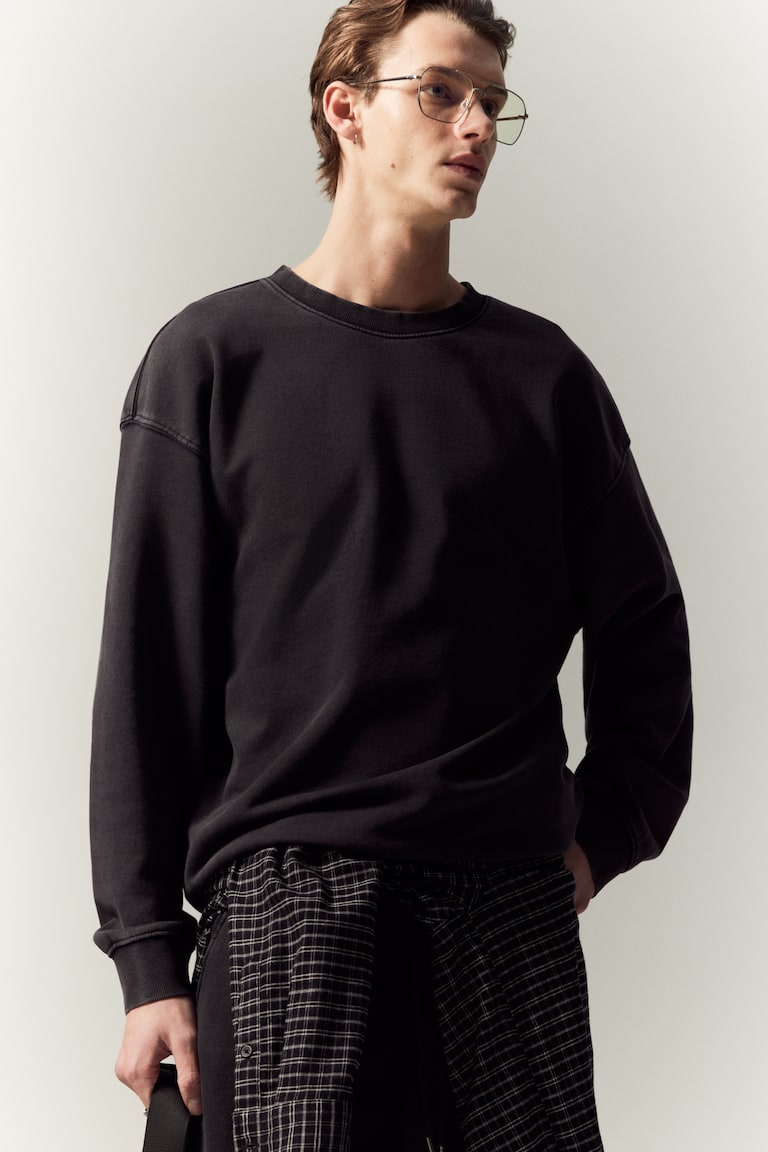 H&M Sudadera Efecto Lavado Loose Fit - Gris Oscuro - HOMBRE
