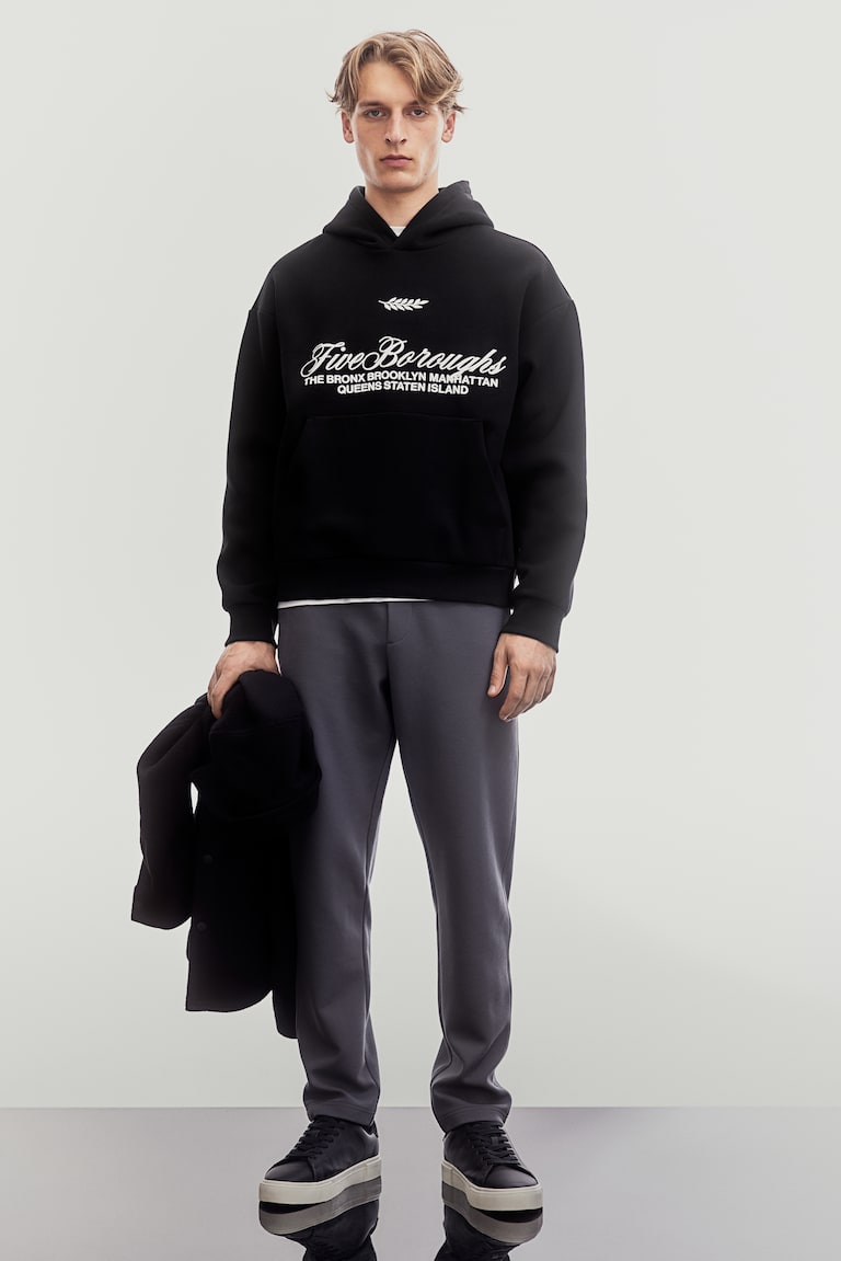 H&M Sudadera Estampada Con Capucha Loose Fit - Crema - HOMBRE