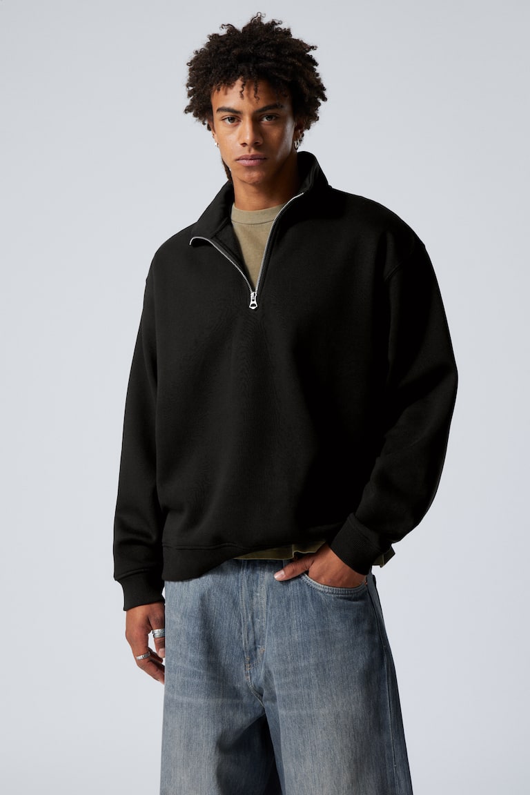 H&M Suéter grueso de corte holgado y media cremallera - Azul oscuro - HOMBRE