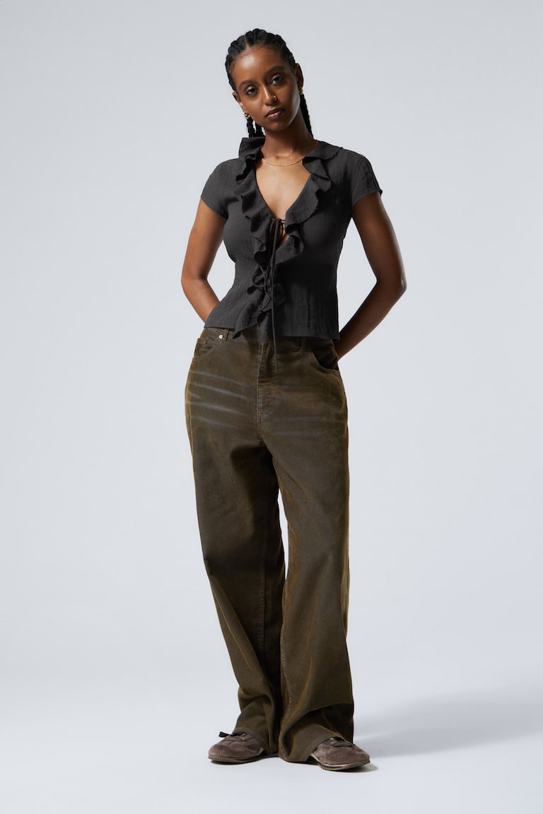 H&M Top Atado En El Delantero Y Con Volantes - Beige - MUJER