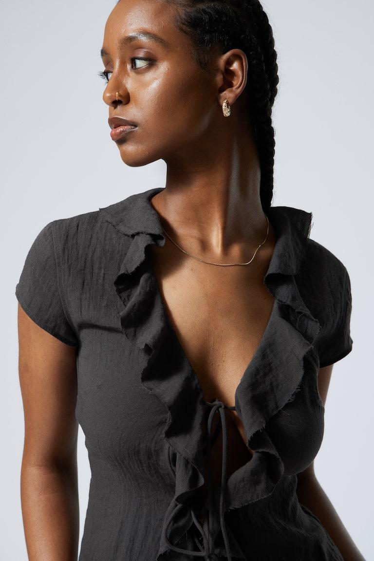 H&M Top Atado En El Delantero Y Con Volantes - Blanco - MUJER