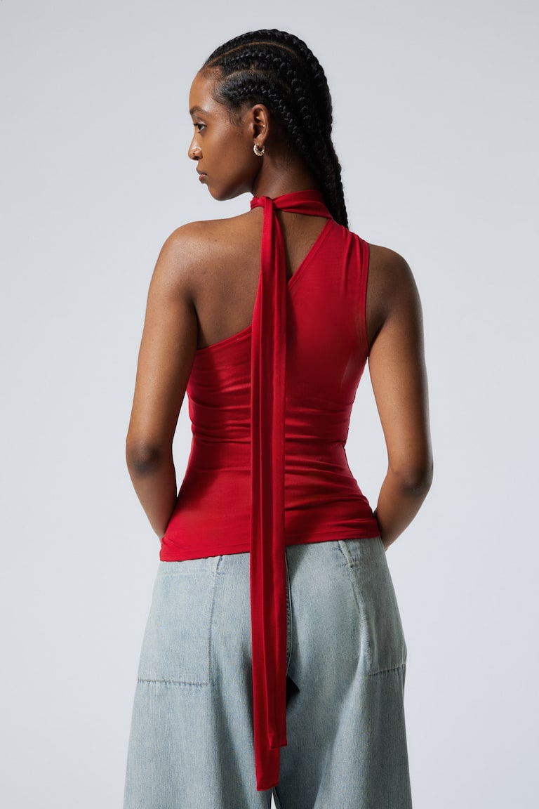 H&M Top Con Lazada Y Un Solo Hombro De Lyocell - Gris A Rayas - MUJER