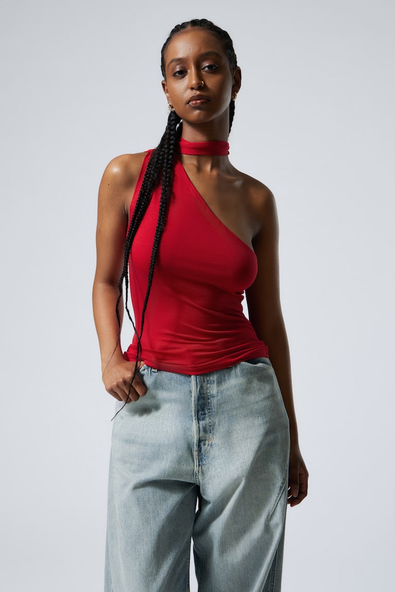 H&M Top con lazada y un solo hombro de lyocell - Rojo - MUJER