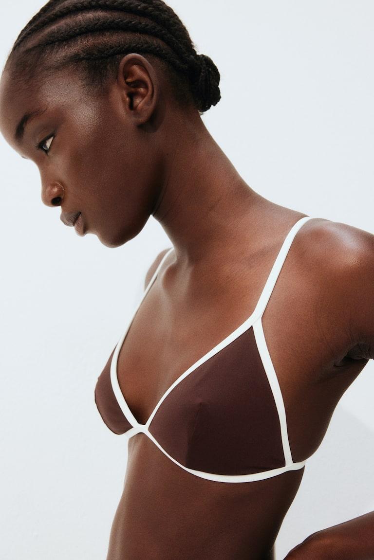 H&M Top De Bikini Triangular Con Relleno - Marrón Oscuro/Blanco - MUJER