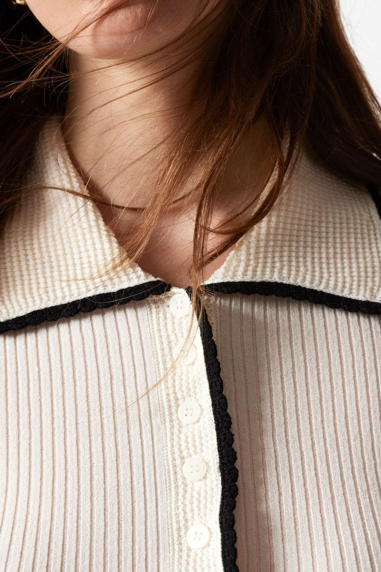 H&M Top De Punto De Canalé Con Bordes Ondulados - Azul Claro - MUJER