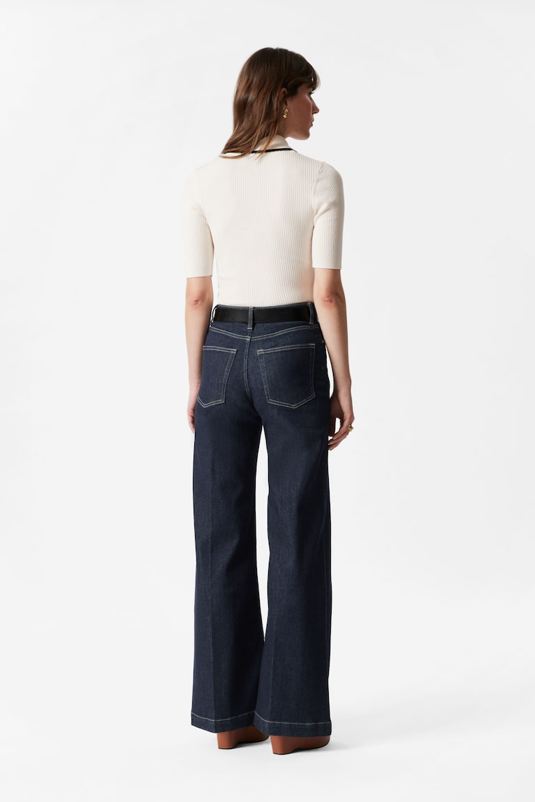 H&M Top De Punto De Canalé Con Bordes Ondulados - Crema - MUJER