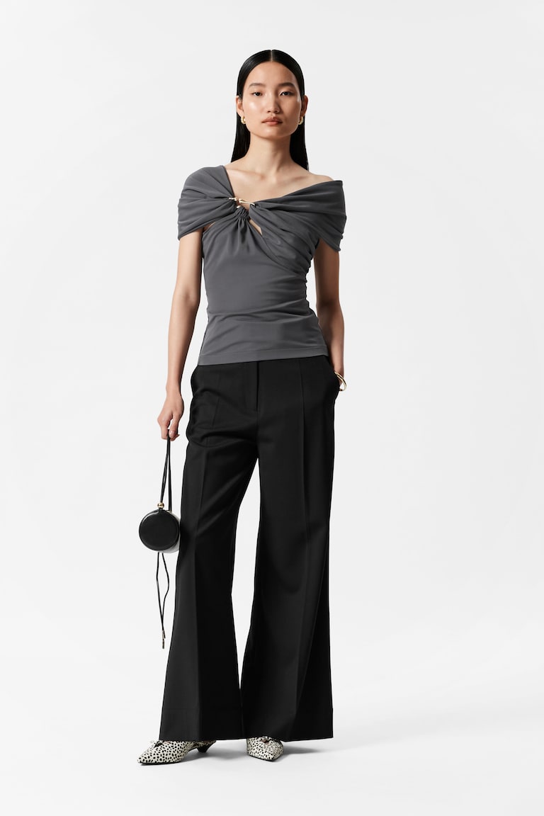 H&M Top Drapeado Con Hombros Descubiertos - Blanco - MUJER