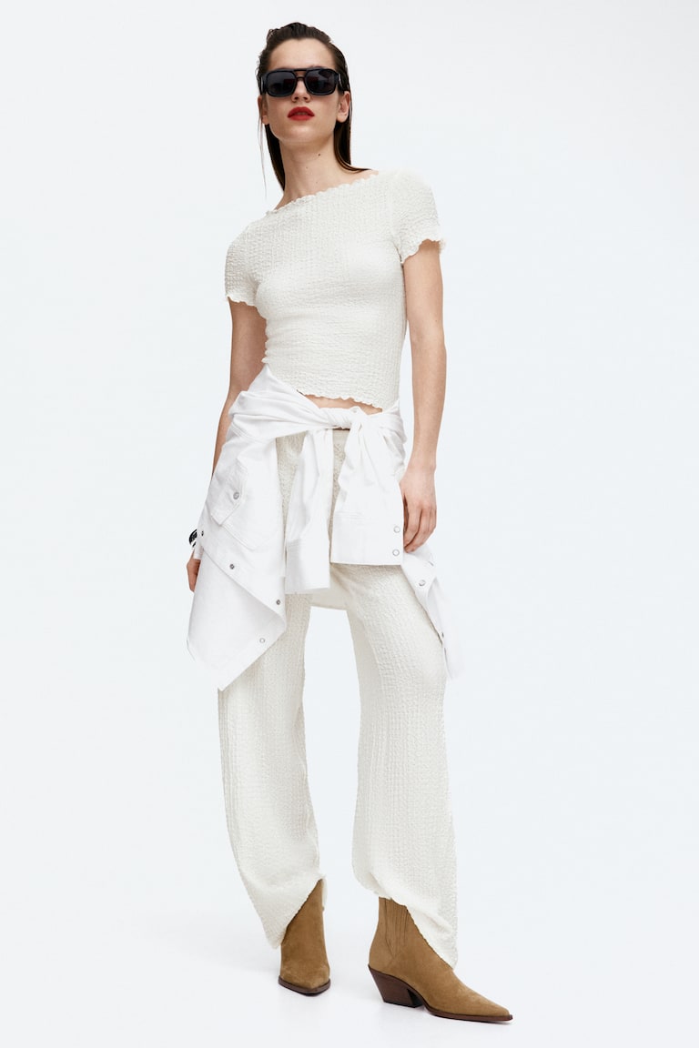 H&M Top Efecto Arrugado Con Detalles Sobrehilados - Rosa Empolvado - MUJER