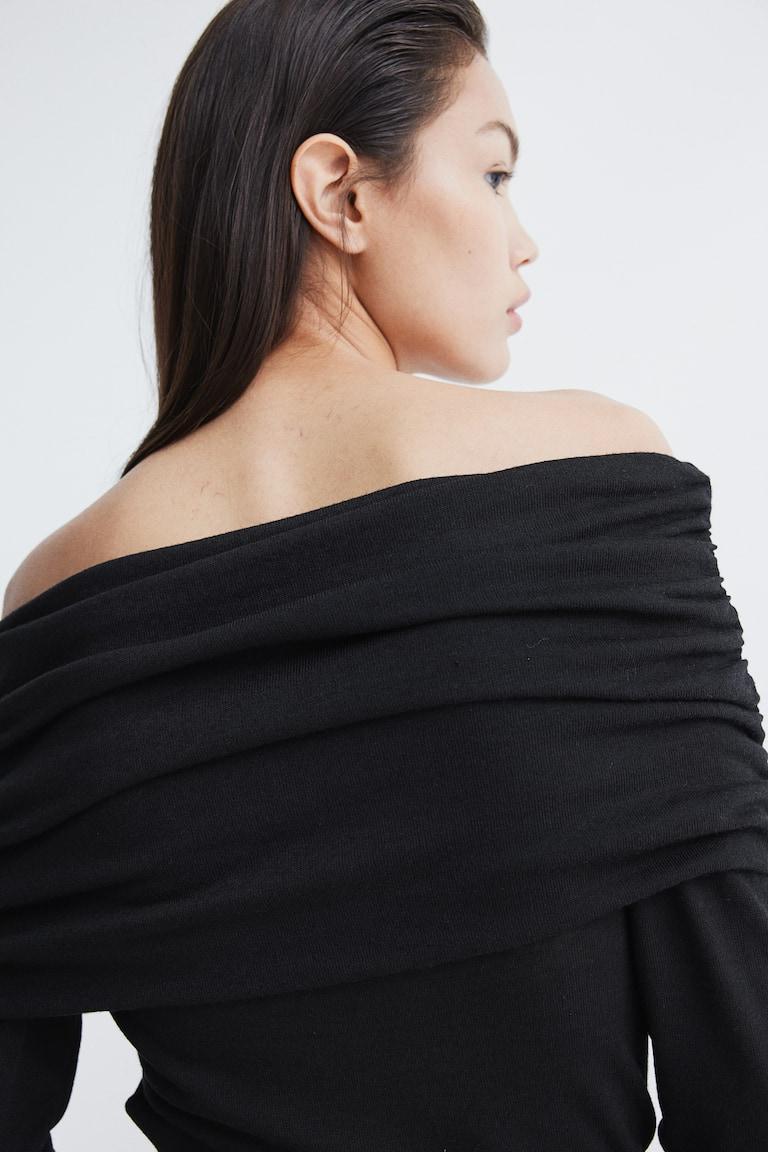 H&M Top Off-the-shoulder - Gris Oscuro Jaspeado - MUJER